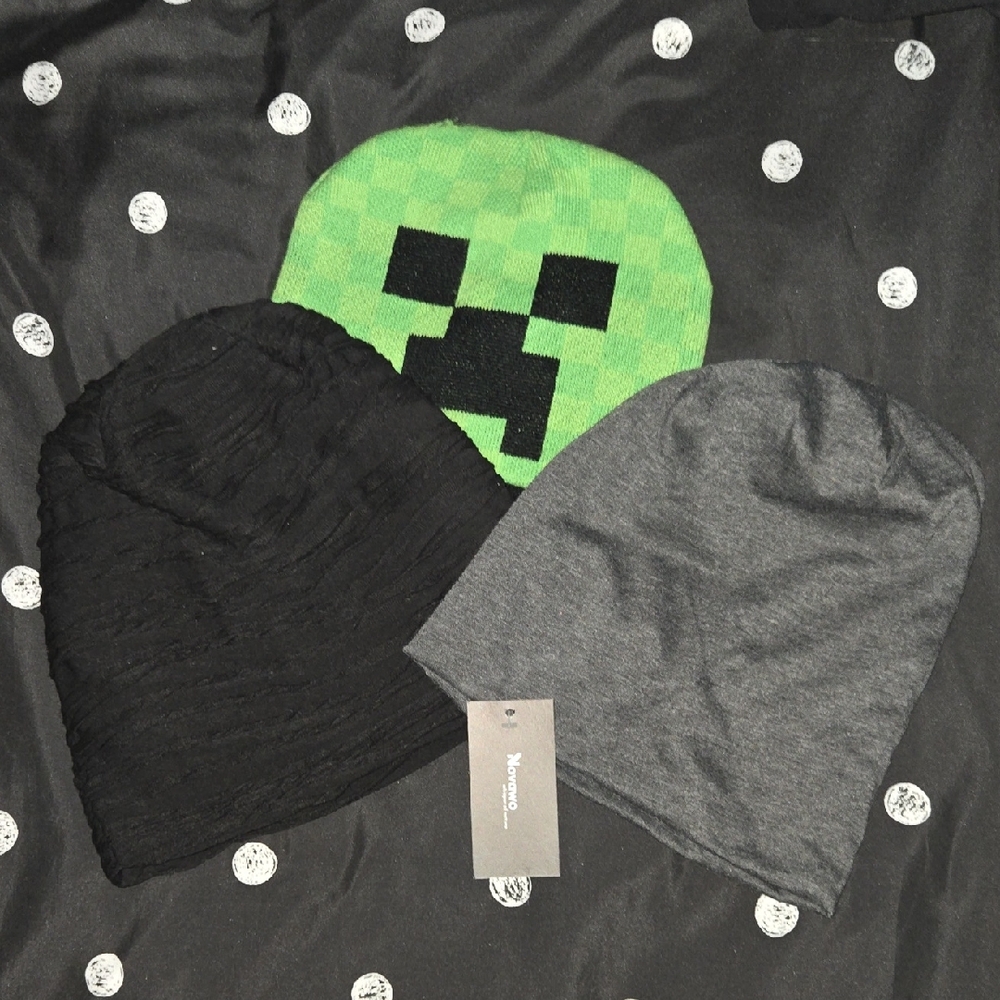 Green Creeper Beanie with Black and Gray Beanies/ 🎈5 For $30